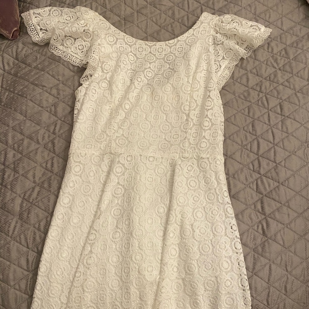 white lace off the shoulder dress